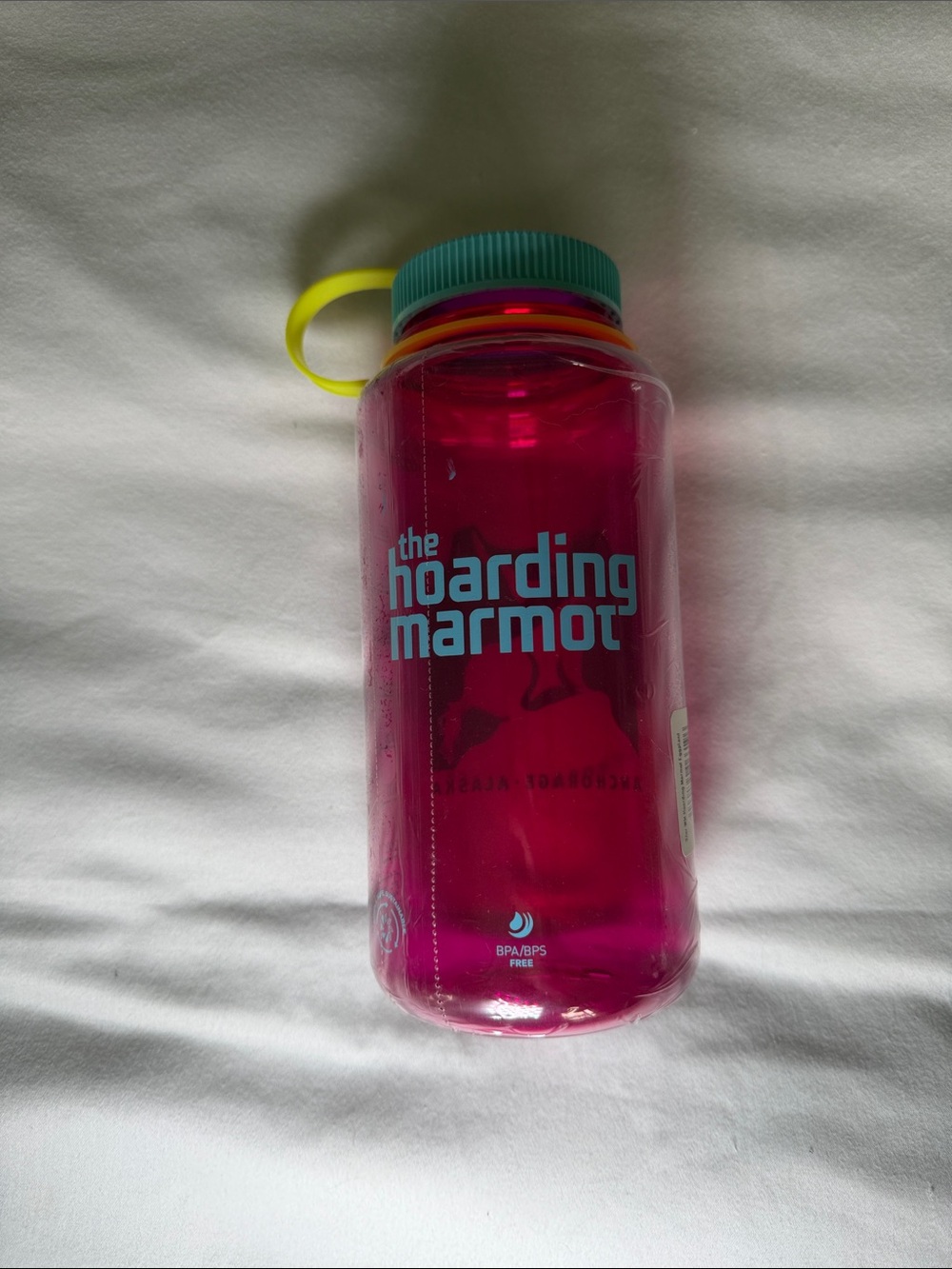 The Hoarding Marmot Pink Water Bottle with Teal Cap